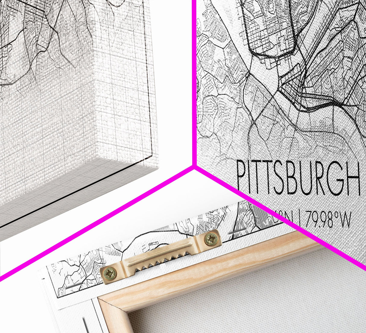 Panoramic Pittsburgh City Map, Pennsylvania Art, Map Print, Minimalist Wall Art, Canvas Art, Housewarming Gift, Street Map Art, Closing Gift