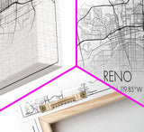 Reno City Map, Nevada Art, Map Print, Minimalist Wall Art, Wall Art, Canvas Art, Dorm Room Art, Panoramic Art, Gift For The Home, Room Décor