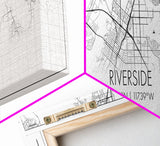 Panoramic Riverside City Map, California Art, Map Print, Minimalist Wall Art, Canvas Art, Housewarming Gift, Street Map Art, Closing Gift