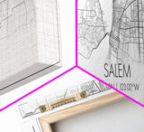 Panoramic Salem City Map, Oregon Art, Map Print, Minimalist Wall Art, Canvas Art, Housewarming Gift, Street Map Art, Closing Gift