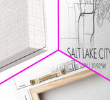 Panoramic Salt Lake City Map, Utah Art, Map Print, Minimalist Wall Art, Canvas Art, Housewarming Gift, Street Map Art, Closing Gift