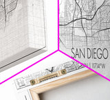 Panoramic San Diego City Map, California Art, Map Print, Minimalist Wall Art, Canvas Art, Housewarming Gift, Street Map Art, Closing Gift