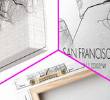 Panoramic San Francisco City Map, California Art, Map Print, Minimalist Wall Art, Canvas Art, Housewarming Gift, Street Map, Closing Gift