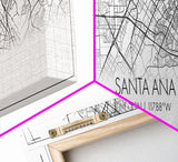 Panoramic Santa Ana City Map, California Art, Map Print, Minimalist Wall Art, Canvas Art, Housewarming Gift, Street Map Art, Closing Gift