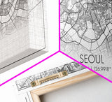 Seoul City Map, South Korea Art, Map Print, Modern Wall Art, Wall Art, Canvas Art, Thank You Gift, College Dorm Décor, Panoramic Art