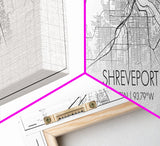 Panoramic Shreveport City Map, Louisiana Art, Map Print, Minimalist Wall Art, Canvas Art, Housewarming Gift, Street Map Art, Closing Gift