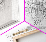 Panoramic Sofia City Map, Bulgaria Art, Map Print, Minimalist Wall Art, Canvas Art, Housewarming Gift, Street Map Art, Closing Gift