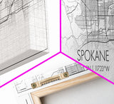 Panoramic Spokane City Map, Washington Art, Map Print, Minimalist Wall Art, Canvas Art, Housewarming Gift, Street Map Art, Closing Gift