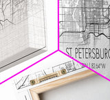 Panoramic St Petersburg City Map, Florida Art, Map Print, Minimalist Wall Art, Canvas Art, Housewarming Gift, Street Map Art, Closing Gift