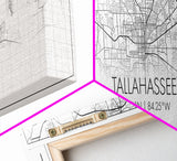 Panoramic Tallahassee City Map, Florida Art, Map Print, Minimalist Wall Art, Canvas Art, Housewarming Gift, Street Map Art, Closing Gift