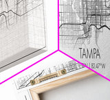 Panoramic Tampa City Map, Florida Art, Map Print, Minimalist Wall Art, Canvas Art, Housewarming Gift, Street Map Art, Closing Gift