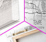 Panoramic Tempe City Map, Arizona Art, Map Print, Minimalist Wall Art, Canvas Art, Housewarming Gift, Street Map Art, Closing Gift