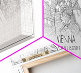 Panoramic Vienna City Map, Austria Art, Map Print, Minimalist Wall Art, Canvas Art, Housewarming Gift, Street Map Art, Closing Gift