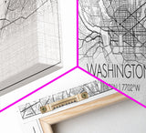 Panoramic Washington City Map, District Of Columbia, Map Print, Minimalist Wall Art, Canvas Art, Housewarming Gift, Street Map, Closing Gift