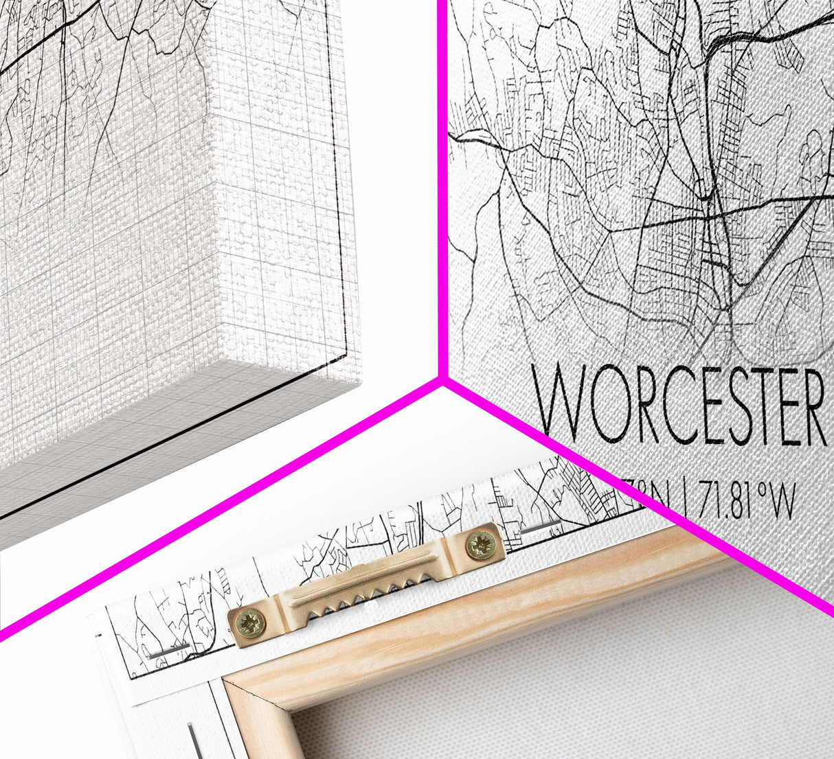 Panoramic Worcester City Map, Massachusetts Art, Map Print, Minimalist Wall Art, Canvas Art, Housewarming Gift, Street Map Art, Closing Gift