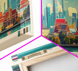 Bangkok, Thailand Travel Poster Panoramic Canvas Print, Bangkok, Thailand Painting, Thailand Art, Bangkok Travel Art, Guest Room Painting