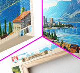 Kelowna, Canada Panoramic Travel Poster Canvas Print, Kelowna, Canada Painting, Canada Art, Kelowna Travel Art, Living Room Painting