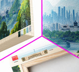 Panoramic Travel Poster Nanjing, China Canvas Print, Nanjing, China Painting, China Art, Nanjing Travel Art, Guest Room Painting