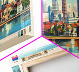 Phnom Penh, Cambodia Panoramic Travel Poster Canvas Print, Phnom Penh, Cambodia Painting, Cambodia Art, Phnom Penh Travel Art, Guest Room Painting