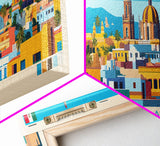 Puebla, Mexico Panoramic Travel Poster Canvas Print, Puebla, Mexico Painting, Mexico Art, Puebla Panoramic Travel Art, Travel Painting