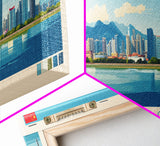 Qingdao, China Panoramic Travel Poster Canvas Print, Qingdao, China Painting, China Art, Qingdao Panoramic Travel Art, Travel Painting