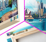 Sydney, Australia Travel Poster Panoramic Canvas Print, Sydney, Australia Painting, Australia Art, Sydney Travel Art, Guest Room Painting