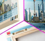 Shanghai, China Panoramic Canvas Print, Shanghai, China Painting, China Art, Shanghai Travel Poster, Travel Art, Housewarming Gift