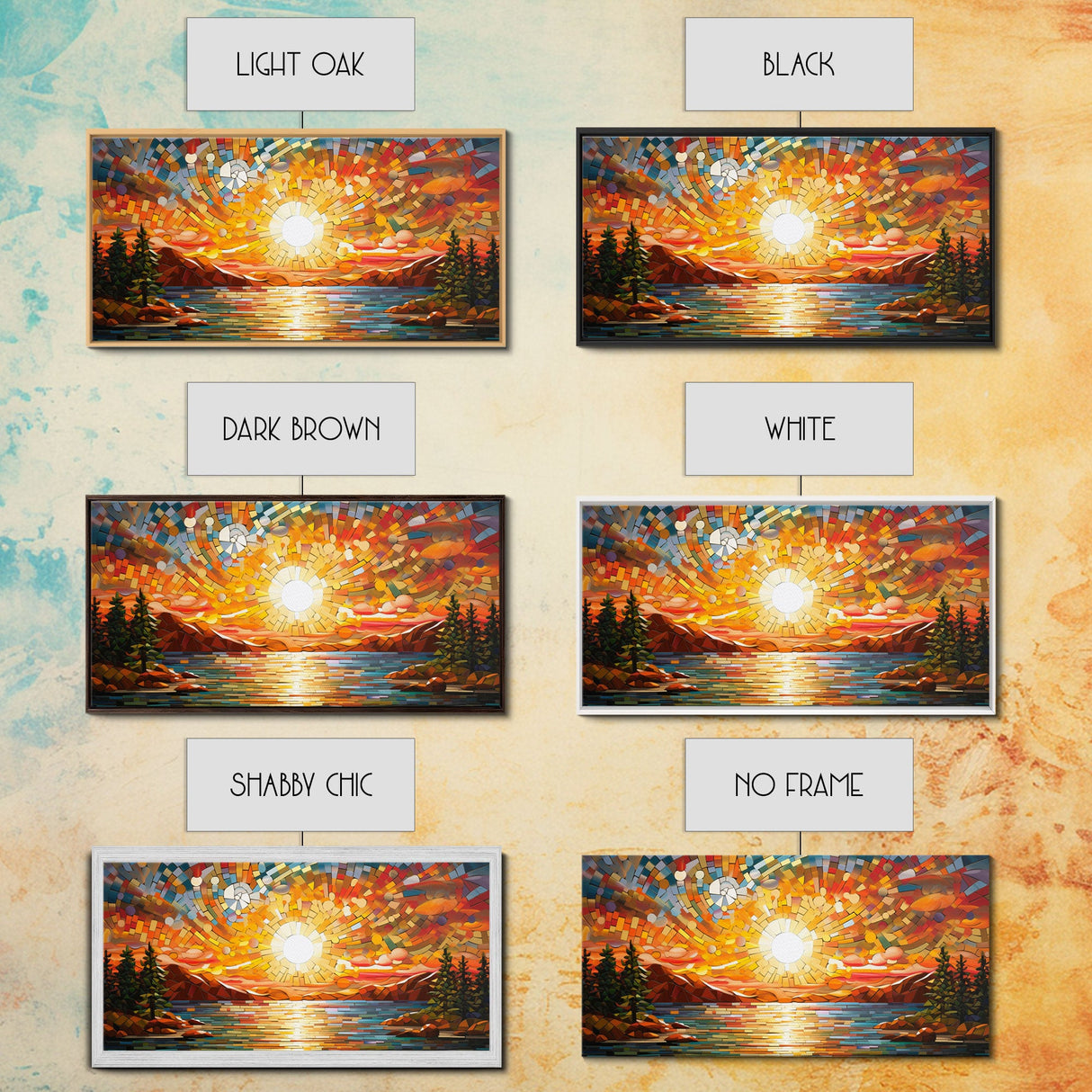 Reflection Wall Art, Mosaic Wall Art, Abstract Wall Art, Sunset Art, Canvas Print, Wall Hanging, Panoramic Art, Game Room Decor, Ranch Decor