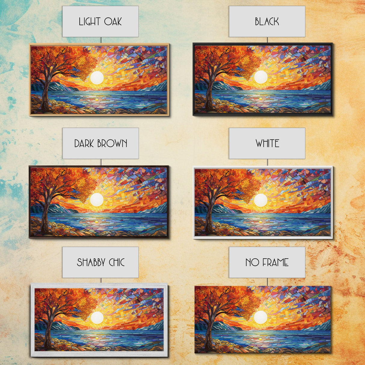 Mosaic Wall Art, Abstract Wall Print, Sunset, Lake Art, Canvas Print, Wall Hanging, Panoramic Art, Dining Room Decor, Realtor Thank You