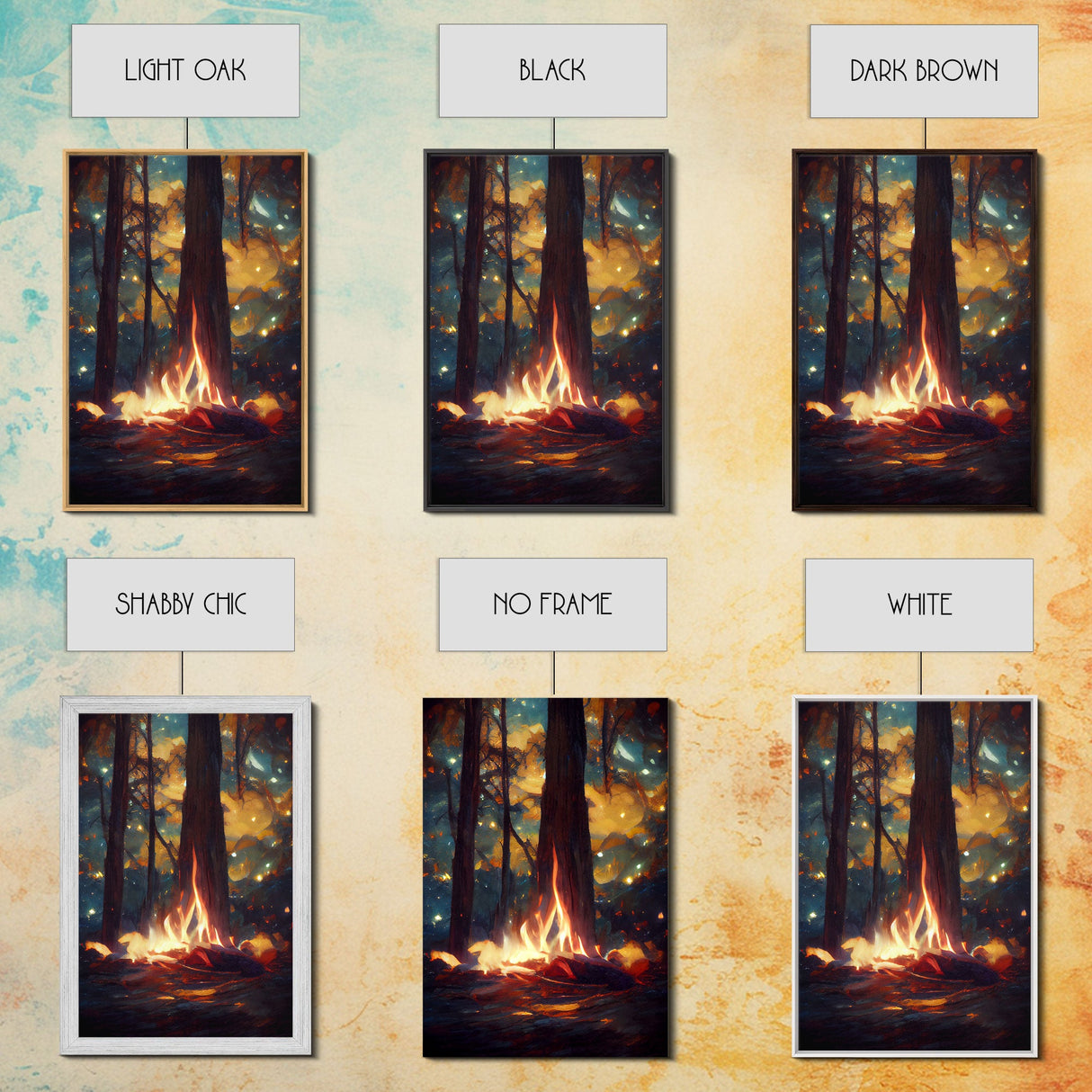 Abstract Campfire Art, Framed Canvas Print, Ready To Hang Framed Wall Art, Living Room Wall Hanging