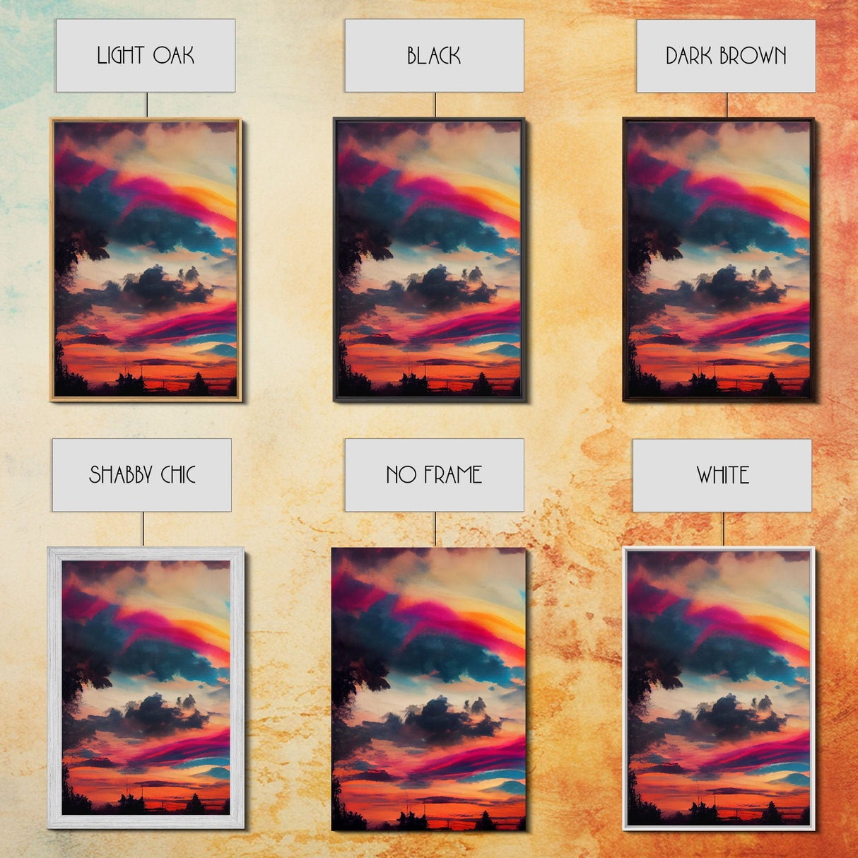 Psychedelic sunset, beautiful colorful wall art, 3 piece canvas print, three piece wall art, living room above the couch art, sun rise art