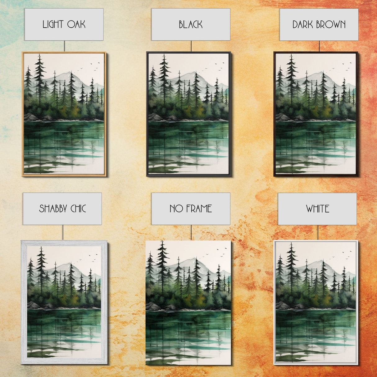 3 Panel Framed Canvas Print Wall Art Set of 3 Emerald Green Mountain Forest Lake Landscape Minimalist Modern Art Nature Wall Decor Pine Tree