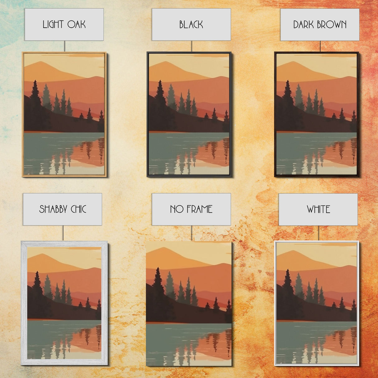 Framed Canvas Wall Art Set of 3 Sunset Forest Landscape Abstract Illustrations Prints Modern Art Minimalist Boho Wall Decor, 3 Piece Art