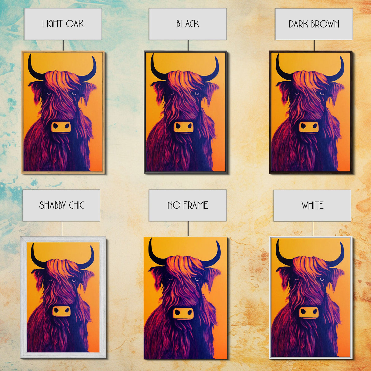 Highland Cow Portrait Wall Art Canvas Print - Majestic Animal in Nature Vibrant Artwork