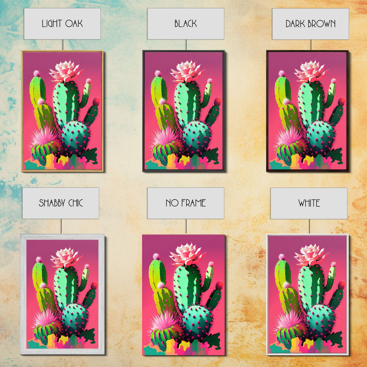 Cactus Art, Pop Art Style, Framed Canvas Print, Pueblo Style Midwest Decor, Western Art, Primitive Style Wall Art