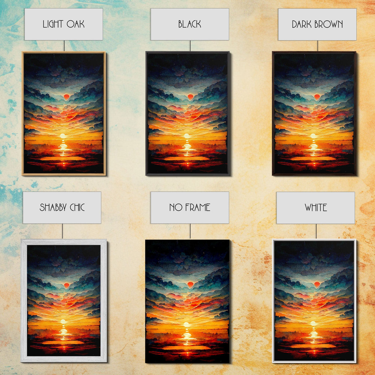 Abstract sunset and clouds canvas print, beautiful oil painting print, nature and landscape wall art, ready to hang