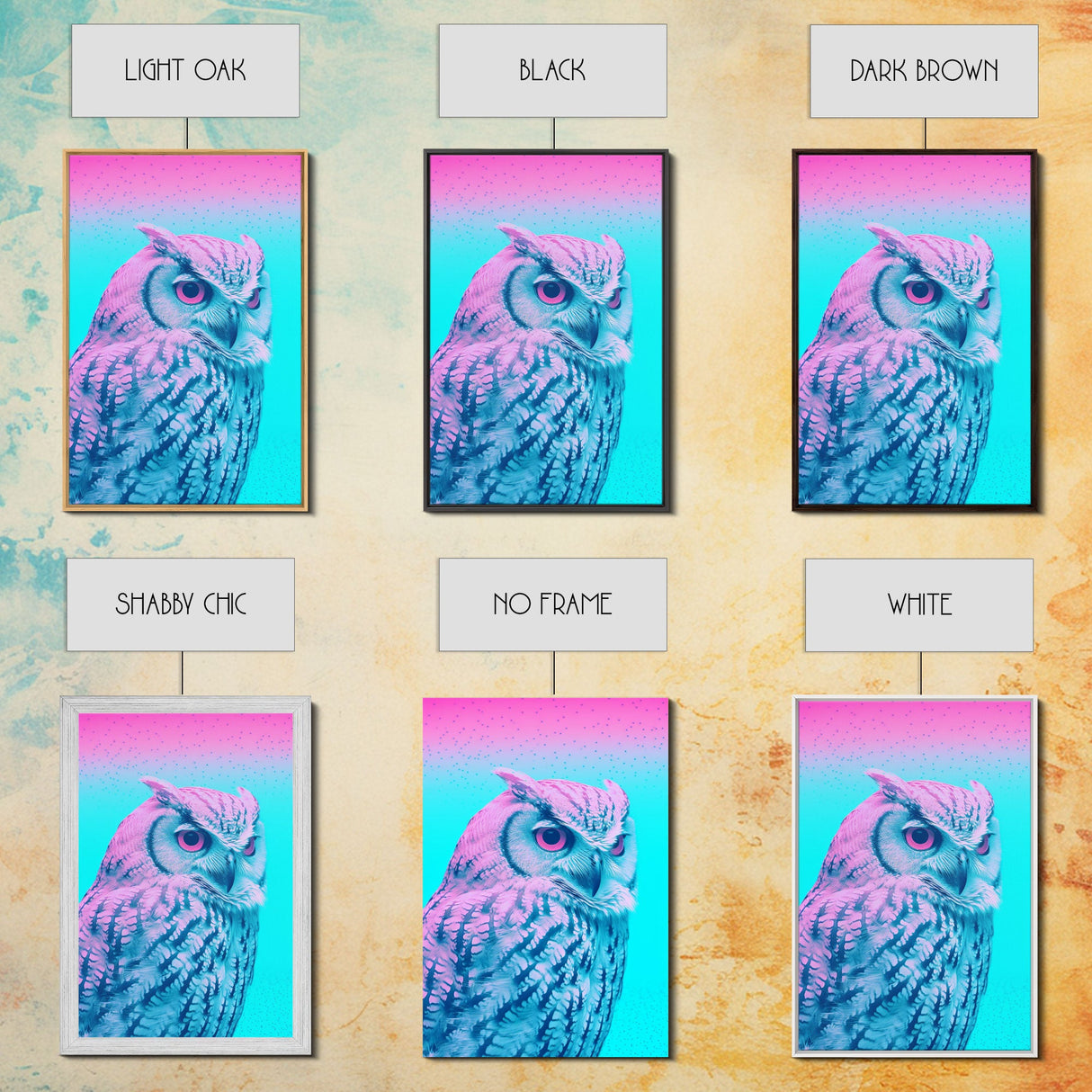 Owl Wall Print, Animal Art Print, Abstract Art, Animal Portrait, Blue And Pink Art, Framed Wall Art, Framed Canvas, Wall Print, Wall Canvas