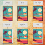 Midcentury Modern Wall Art, Mid Century Modern, 3 Piece Framed Canvas, 3 Panel Art, Triptych Art, Vaporwave Palm Trees and Sunset, 80s Retro