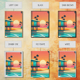 Midcentury / At Deco / Vaporwave mashup, Palm Trees & Beach Art, Framed Canvas Prints, 3 Panel Triptych Art, 80s Vibes