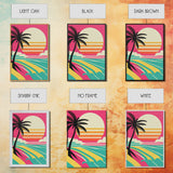 Beach Vibes - Midcentury / Art Deco / 80 Vibes Mash up - Framed Canvas Prints - Turquoise Sky and Palme Trees - 3 Panel Art, Triptych Prints