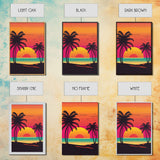 Retro Beach Vibes, Palm Trees at Sunset, Retrowave Landscape Art, Framed Canvas Print,  Florida Art, California Art, Game Room Decor