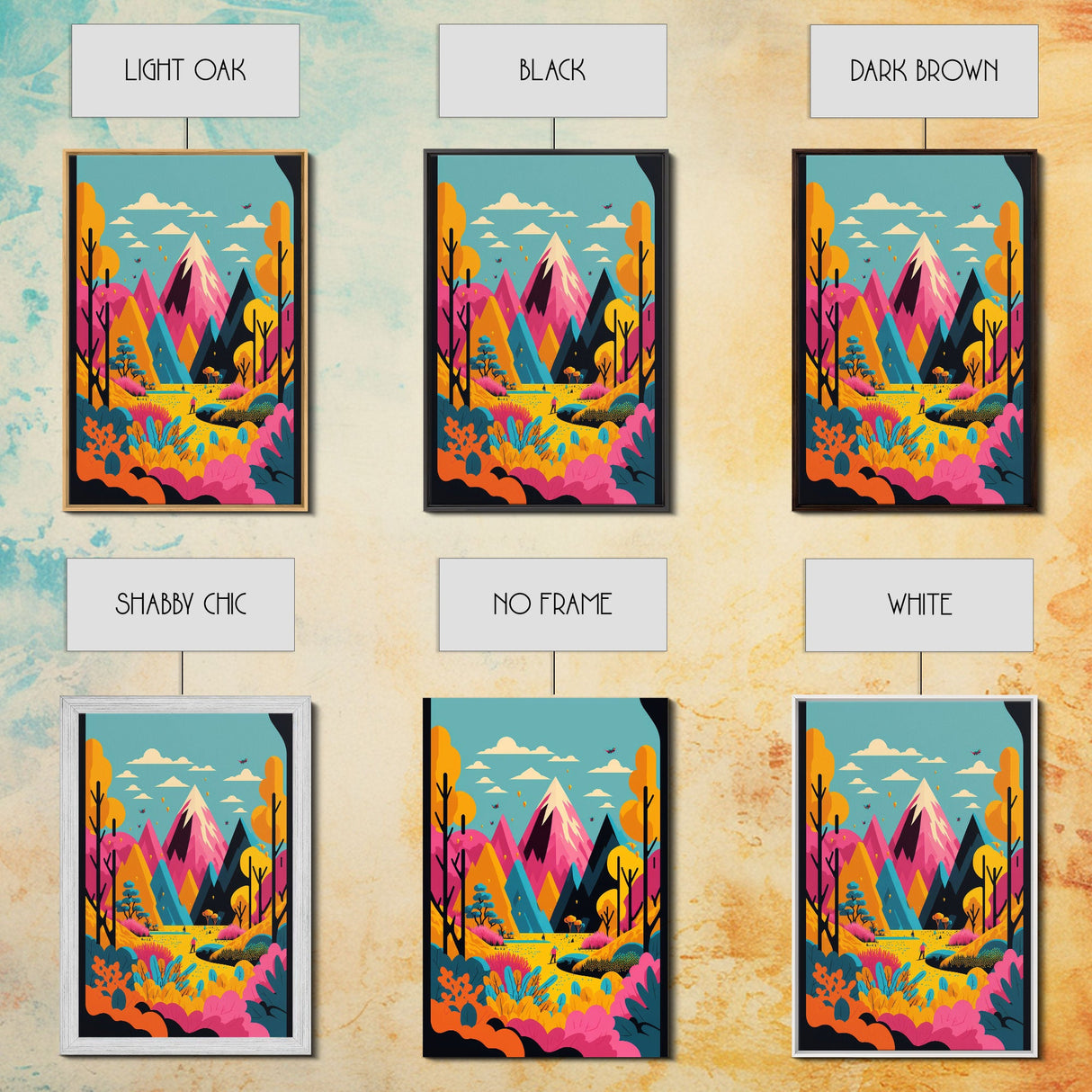 Trendy Pop Art, Surreal / Abstract Mountain Landscape, Fantasy Decor, Framed Canvas Print