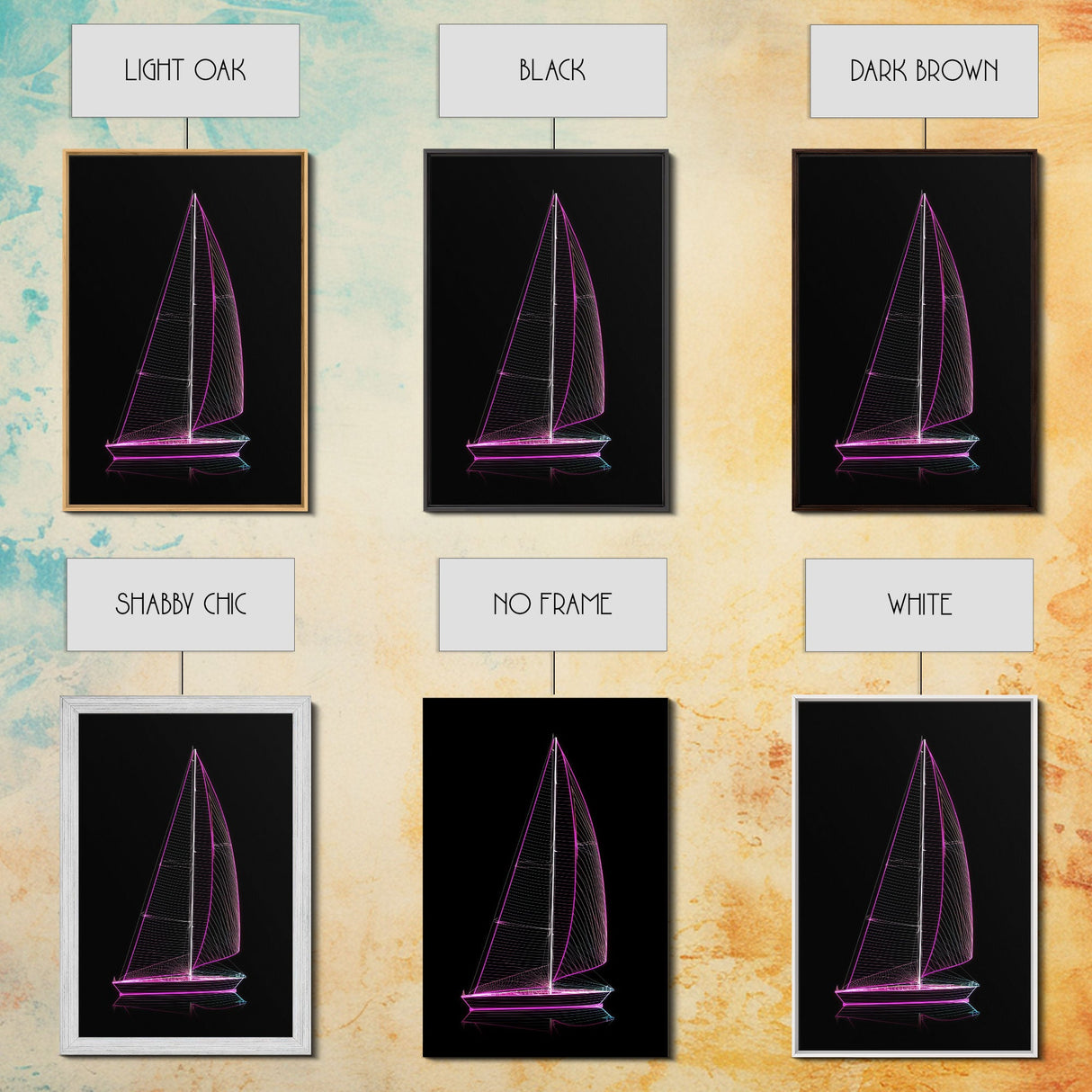 Synthwave Sail Boat Wall Decor, Ocean Art Print, 3D Art, Purple, Minimalist Print, Wall Decor, Canvas Print, Wall Art, Framed Canvas