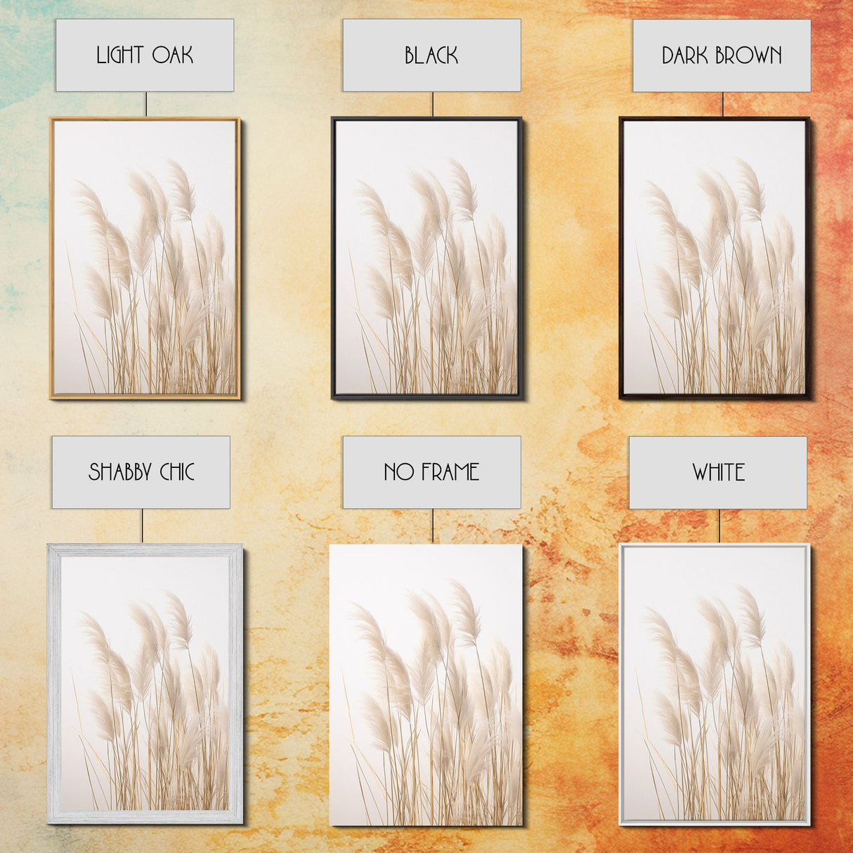 Set of 3 Pampas Grass, Beach Ocean Shore Photography Prints, Minimalist Modern Art Neutral Coastal Room Decor Framed Canvas Wall Art