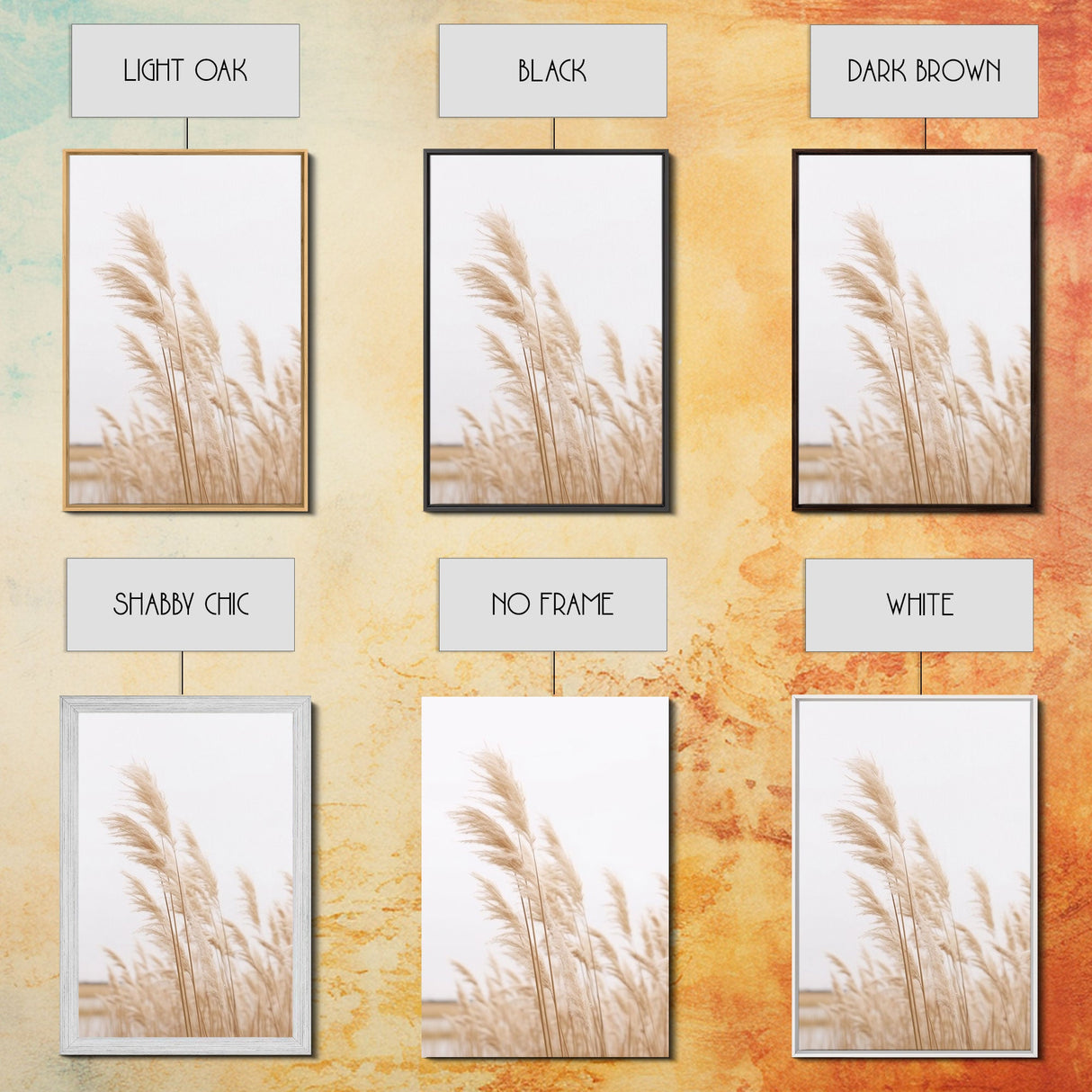 Beautiful Set of 3 Pampas Grass Beach Ocean Shore Photography Prints Minimalist Modern Art Neutral Coastal Room Decor Framed Canvas Wall Art