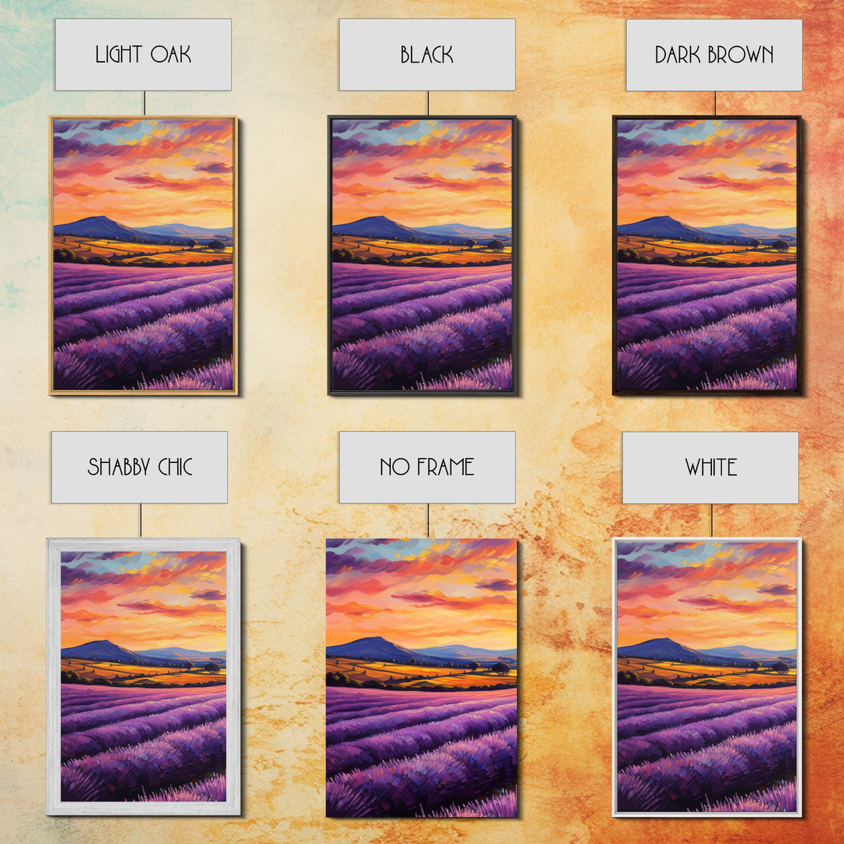 Purple Lavender Fields, 3 Piece Wall Art, Framed Canvas Print, Beautiful Original Landscape Painting, Sunset Painting, Farmhouse Decor