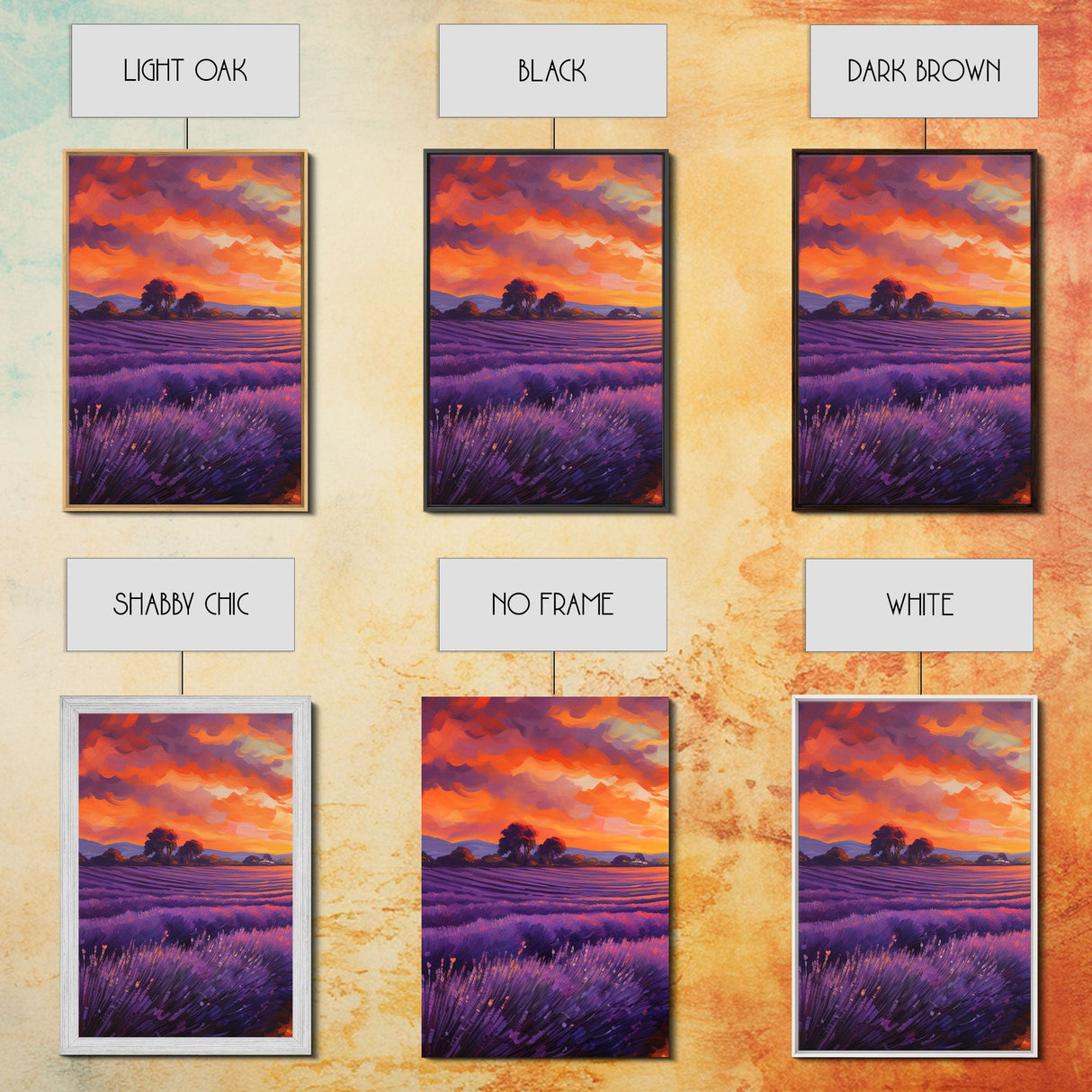 Purple Lavender Fields, 3 Piece Wall Art, Framed Canvas Print, Beautiful Original Landscape Painting, Sunset Painting, Farmhouse Decor