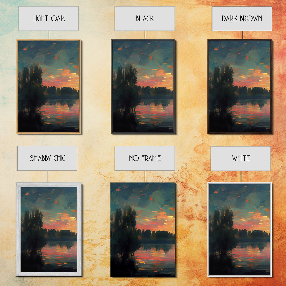 Lakehouse Canvas Print, watercolor painting of a sunset reflected on a lake, 3 Piece Wall Art, Ready To Hang Canvas Print