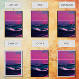 Outrun Style Synthwave Sunset Ocean Waves, 3 Piece Wall Art, Ready To Hang Canvas Print, Cool Unique Lakehouse Wall Art Decor