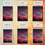 Outrun Style Sunset Over The Mountains, 3 Piece Wall Art, Ready To Hang Canvas Print, Cool Unique Living Room Wall Art Decor